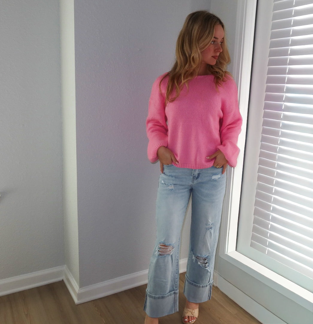 Light Wash Distressed Flare Jeans: Beau Blue