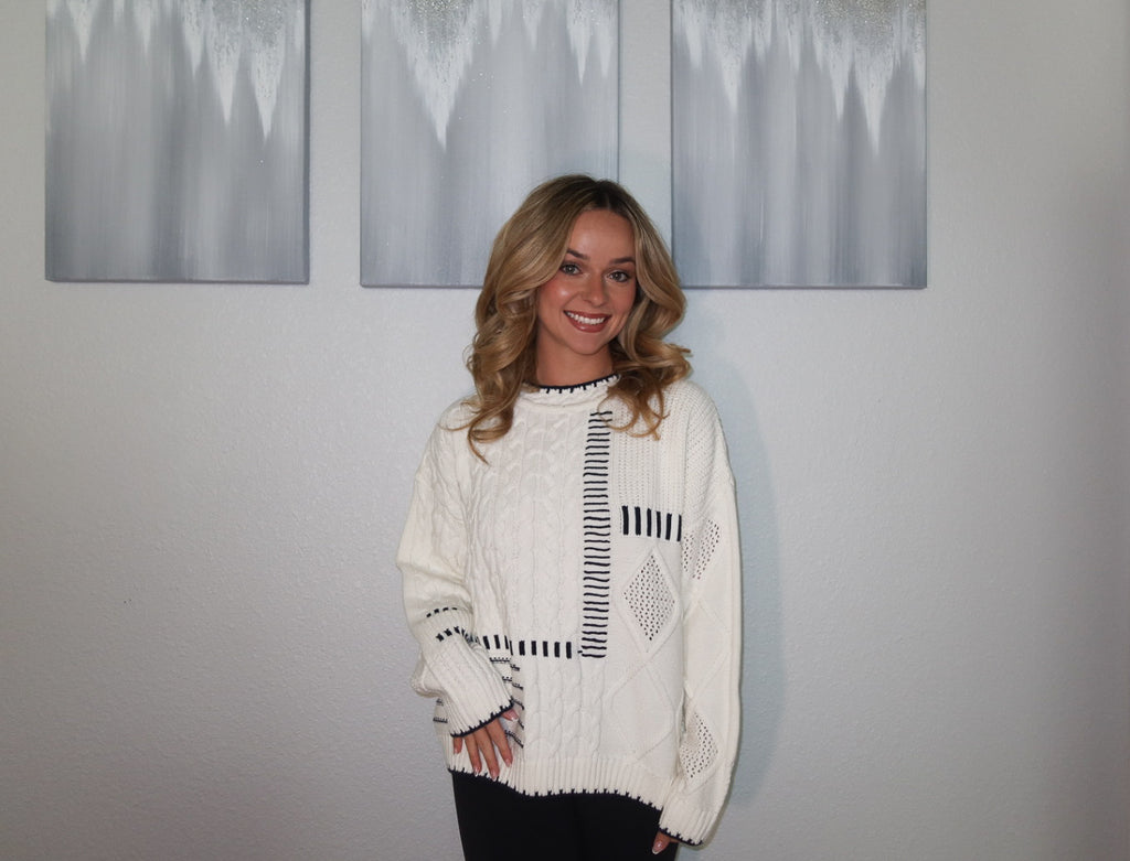 Dark Navy Blue and White Yacht Patchwork Sweater