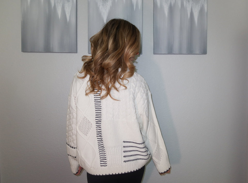 Dark Navy Blue and White Yacht Patchwork Sweater