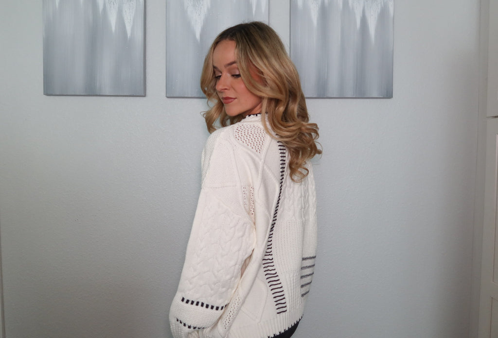 Dark Navy Blue and White Yacht Patchwork Sweater