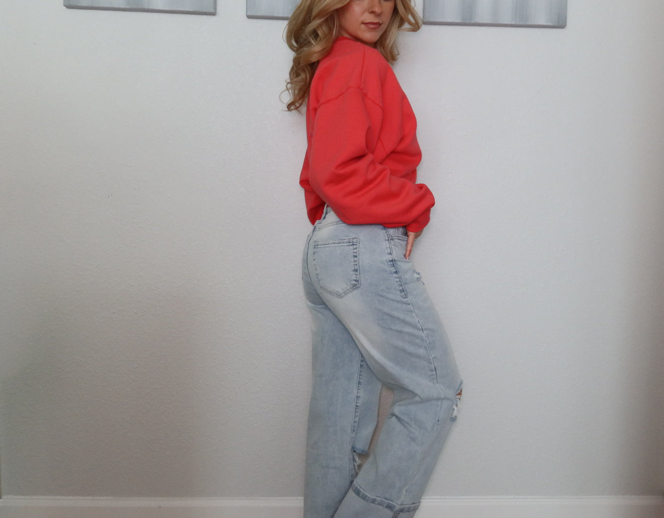 Light Wash Distressed Flare Jeans: Beau Blue