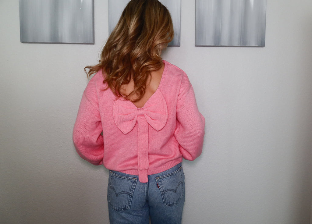 Bow Backless Bubble Sleeve Sweater