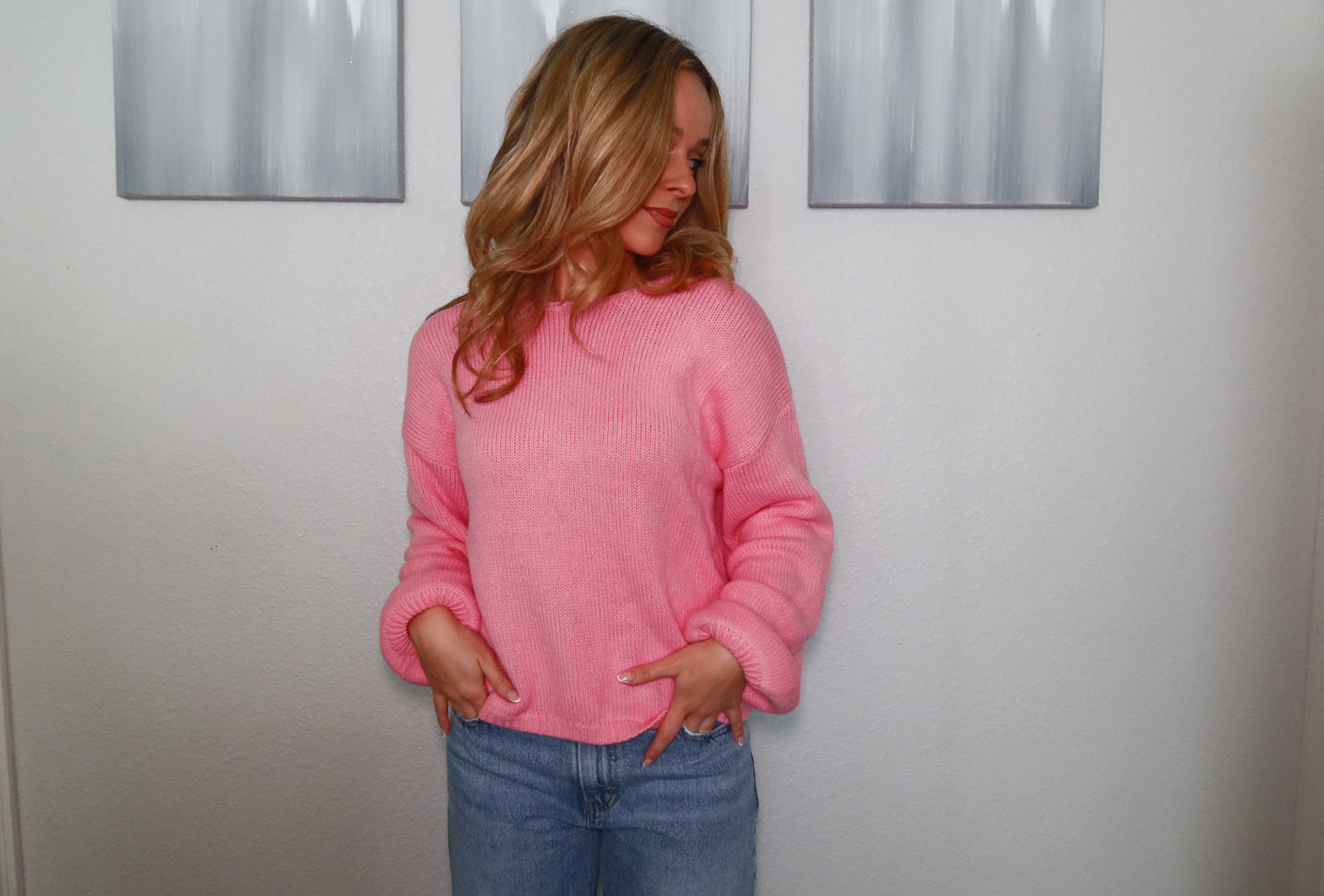 Valentine's Day Bow Backless Bubble Sleeve Sweater