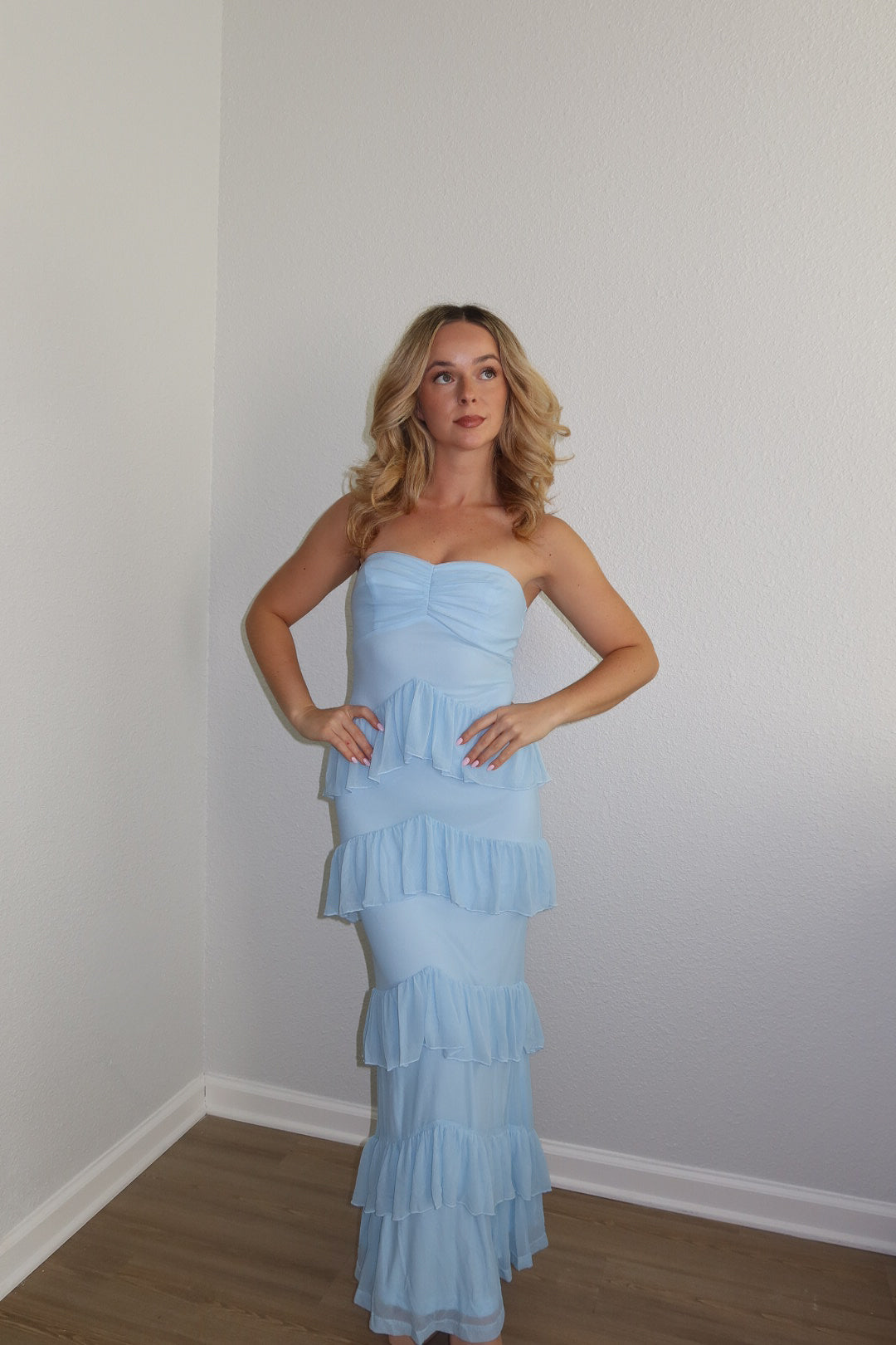 Baby Blue Sweetheart Tiered Dress